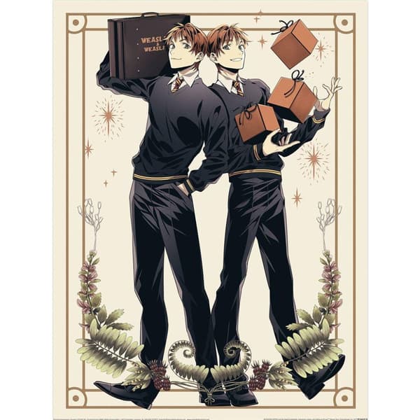 Harry Potter: Wizard Dynasty Fred & George Weasley Print Black/Sand 40cm x 30cm