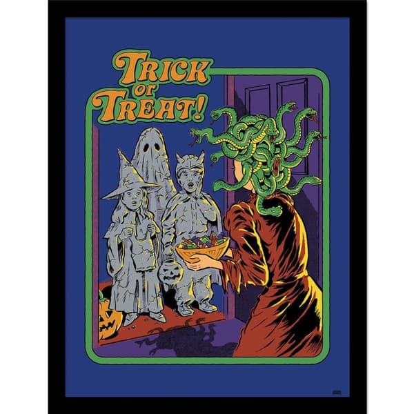 Steven Rhodes Trick Or Treat Framed Poster Blue/Green/Brown 40cm x 30cm