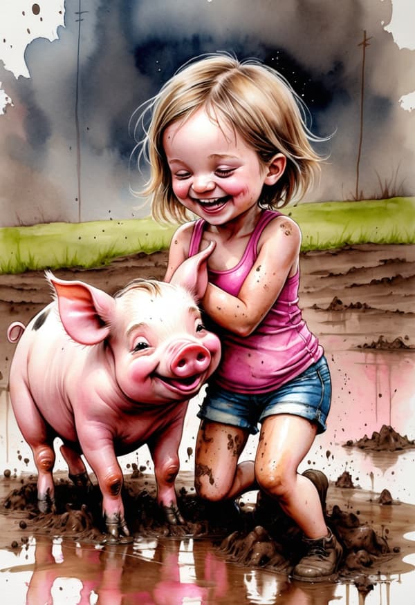 Flicka med gris affisch 30×40 CM