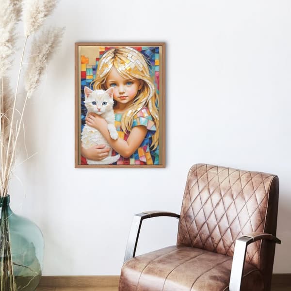 Flicka med Katt Affisch 30×40 CM