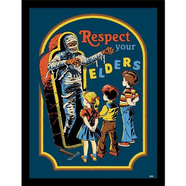 Steven Rhodes Respect Your Elders Artwork Framed Poster Blue/Yellow/Red 40cm x 30cm