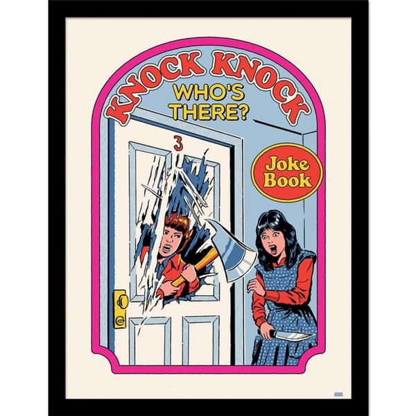 Steven Rhodes Knock Knock Who´s There Framed Poster Pink/Blue 40cm x 30cm
