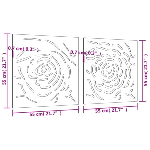 vidaXL udendørs vægdekoration 2 dele 55x55 cm rosedesign cortenstål - Plakater, prints & vægkunst