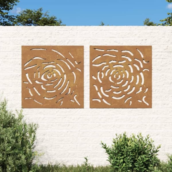 vidaXL udendørs vægdekoration 2 dele 55x55 cm rosedesign cortenstål -  Plakater, prints & vægkunst