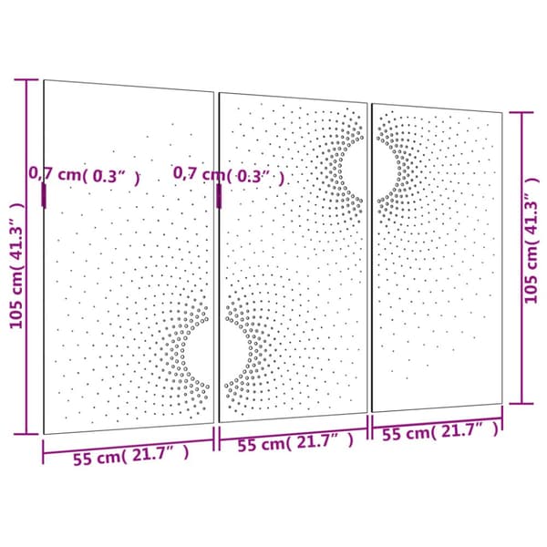 vidaXL udendørs vægdekoration 3 dele 105x55 cm soldesign cortenstål -  Plakater, prints & vægkunst