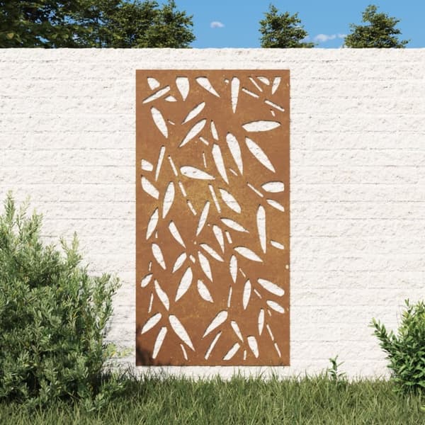 vidaXL udendørs vægdekoration 105x55 cm bambusbladdesign cortenstål - Plakater, prints & vægkunst