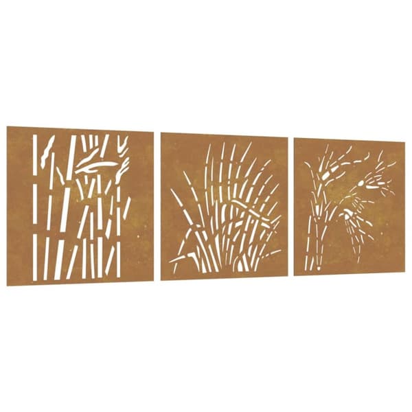 vidaXL udendørs vægdekoration 3 dele 55x55 cm græsdesign cortenstål - Plakater, prints & vægkunst