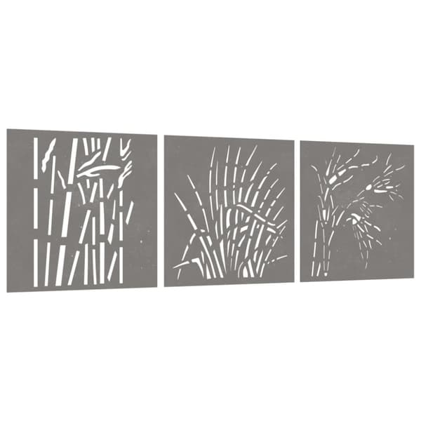 vidaXL udendørs vægdekoration 3 dele 55x55 cm græsdesign cortenstål - Plakater, prints & vægkunst