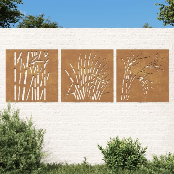 vidaXL udendørs vægdekoration 3 dele 55x55 cm græsdesign cortenstål -  Plakater, prints & vægkunst