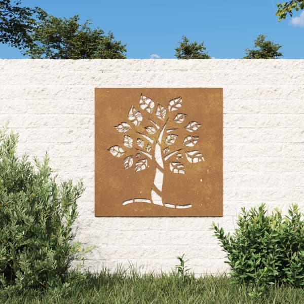 The Living Store udendørs vægdekoration 55x55 cm trædesign cortenstål - Plakater, prints & vægkunst
