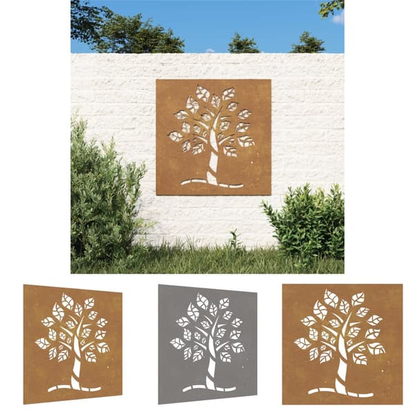 The Living Store udendørs vægdekoration 55x55 cm trædesign cortenstål -  Plakater, prints & vægkunst