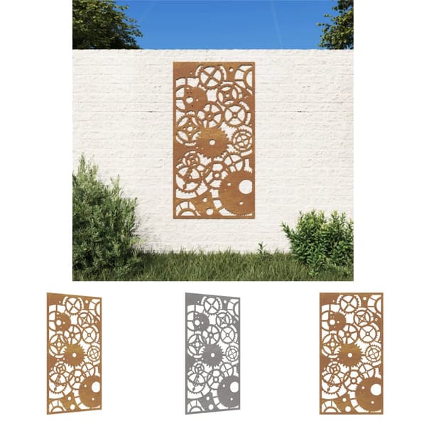 The Living Store udendørs vægdekoration 105x55 cm tandhjulsdesign cortenstål -  Plakater, prints & vægkunst