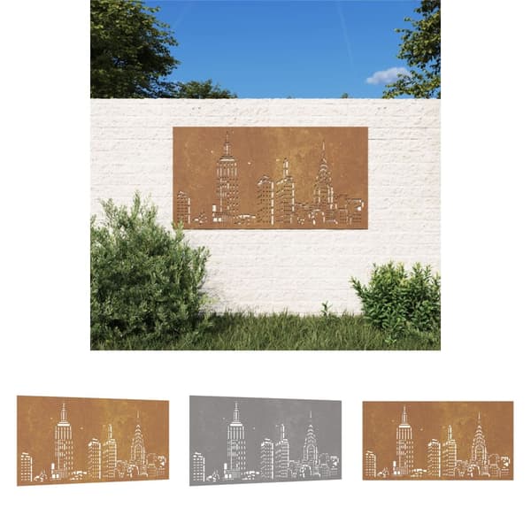 The Living Store udendørs vægdekoration 105x55 cm skyline-design cortenstål -  Plakater, prints & vægkunst