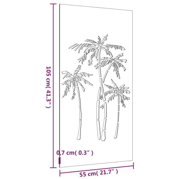 The Living Store Väggdekoration 105x55 cm rosttrögt stål palmdesign - Affischer, tryck & konstverk