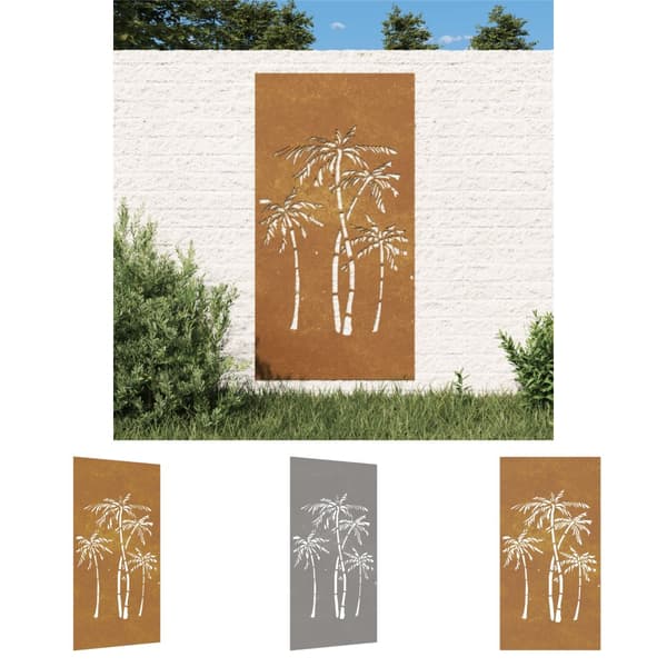 The Living Store Väggdekoration 105x55 cm rosttrögt stål palmdesign - Affischer, tryck & konstverk