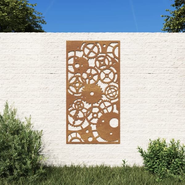 Plakater, prints & vægkunst - Living udendørs vægdekoration 105x55 cm tandhjulsdesign cortenstål