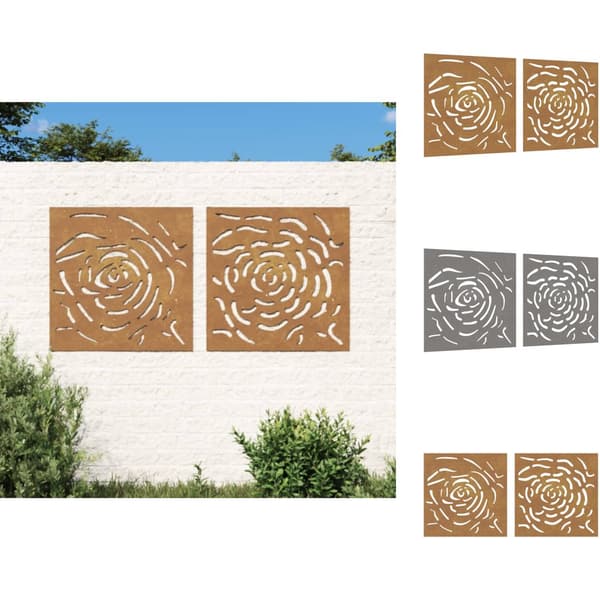 Plakater, prints & vægkunst - Living udendørs vægdekoration 2 dele 55x55 cm rosedesign cortenstål
