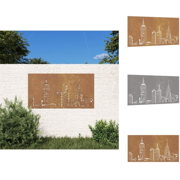 Julisteet, painokuvat & koristetaulut - Living Puutarhaseinäkoriste 105x55 cm corten teräs kaupunkikuvio