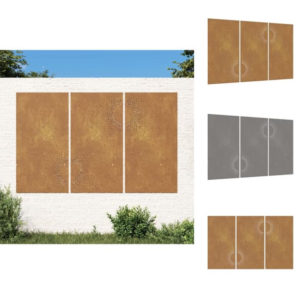 Plakater, prints & vægkunst - Living udendørs vægdekoration 3 dele 105x55 cm soldesign cortenstål
