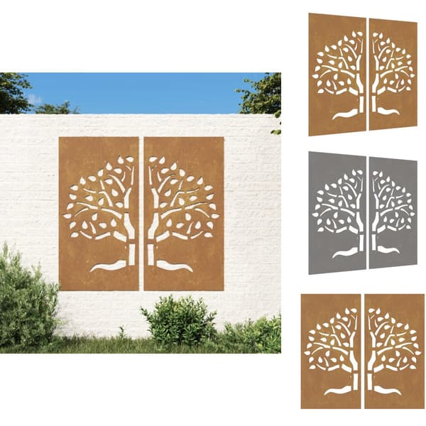 Plakater, prints & vægkunst - Living udendørs vægdekoration 2 dele 105x55 cm trædesign cortenstål
