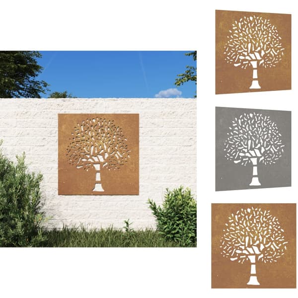 Plakater, prints & vægkunst - Living udendørs vægdekoration 55x55 cm trædesign cortenstål