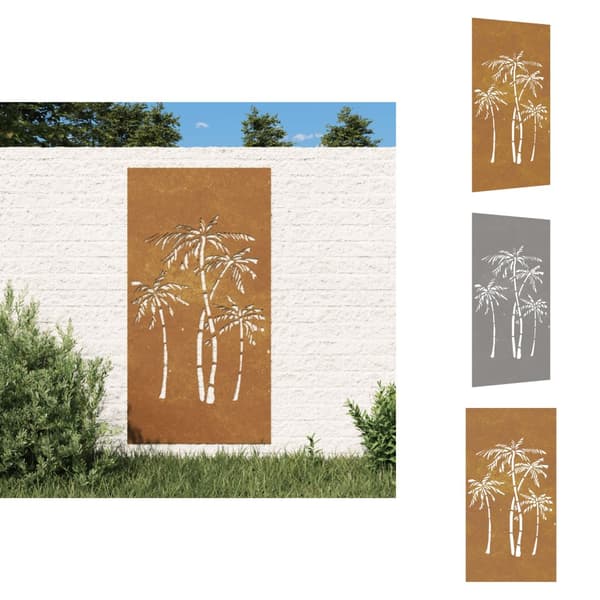 Julisteet, painokuvat & koristetaulut - Living Puutarhaseinäkoriste 105x55 cm corten teräs palmukuvio