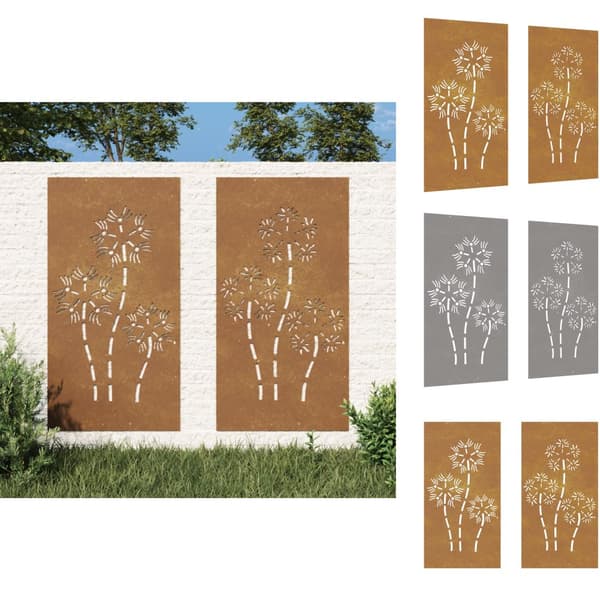 Plakater, prints & vægkunst - Living udendørs vægdekoration 2 dele 105x55 cm blomster cortenstål