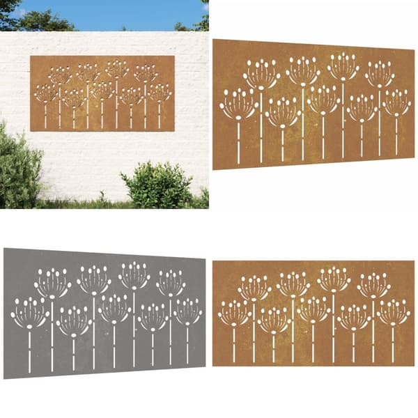 Puutarhaseinäkoriste 105x55 cm corten teräs kukkakuvio - Puutarhaseinäkoriste - Puutarhaseinäkoristeet - Home & Living