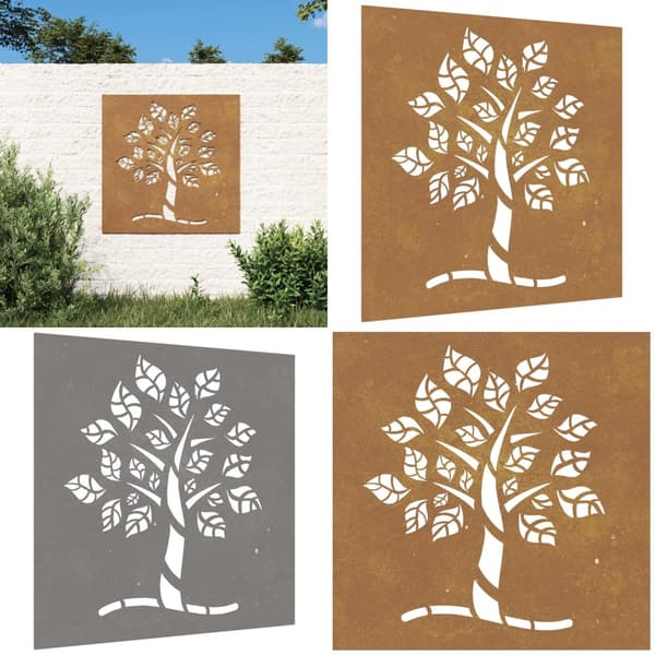 Puutarhaseinäkoriste 55x55 cm corten teräs puukuvio - Puutarhaseinäkoriste - Puutarhaseinäkoristeet - Home & Living