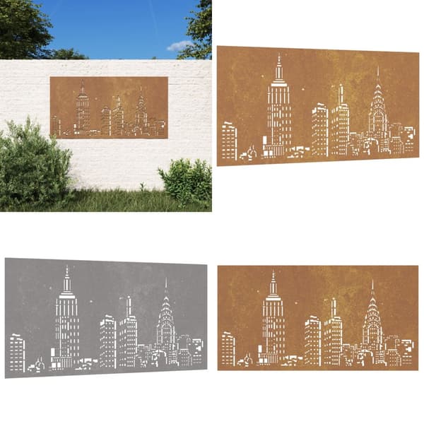 Puutarhaseinäkoriste 105x55 cm corten teräs kaupunkikuvio - Puutarhaseinäkoriste - Puutarhaseinäkoristeet - Home & Living