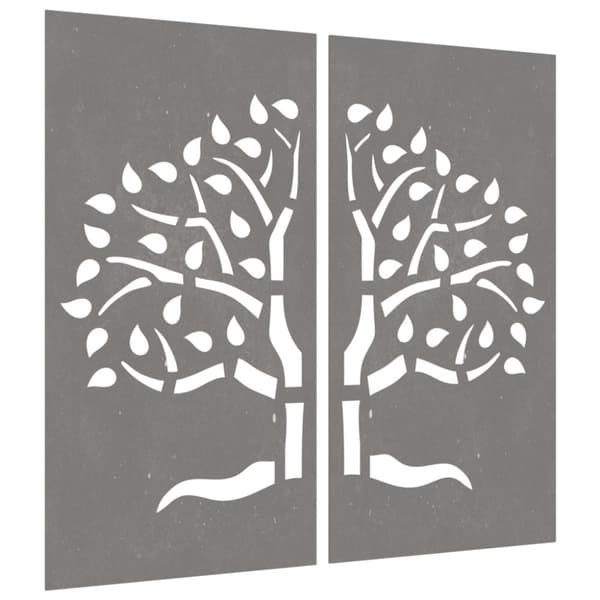Puutarhaseinäkoristeet 2 kpl 105x55 cm corten teräs puukuvio - Puutarhaseinäkoriste - Puutarhaseinäkoristeet - Home & Living