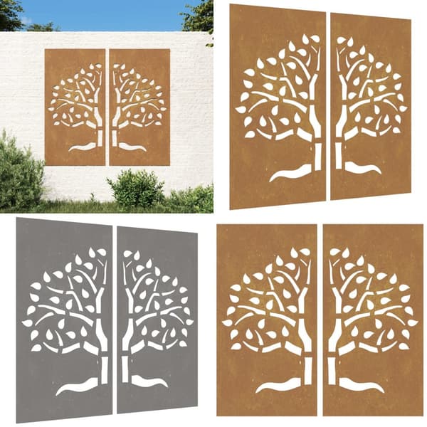 Puutarhaseinäkoristeet 2 kpl 105x55 cm corten teräs puukuvio - Puutarhaseinäkoriste - Puutarhaseinäkoristeet - Home & Living