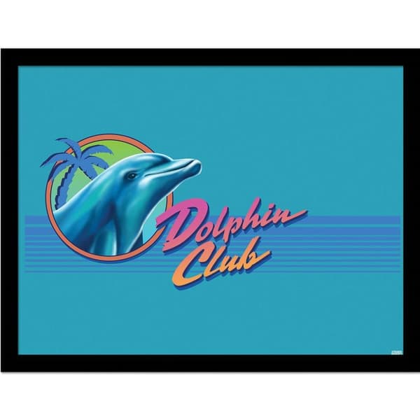 Steven Rhodes Dolphin Club Framed Poster Blue 30cm x 40cm