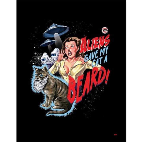 Steven Rhodes Aliens Gave My Cat A Beard Framed Poster Black/Red/Blue 40cm x 30cm