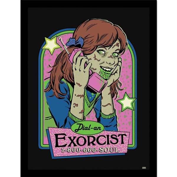 Steven Rhodes Dial An Exorcist Inramad Poster Green/Pink/Black 40cm x 30cm