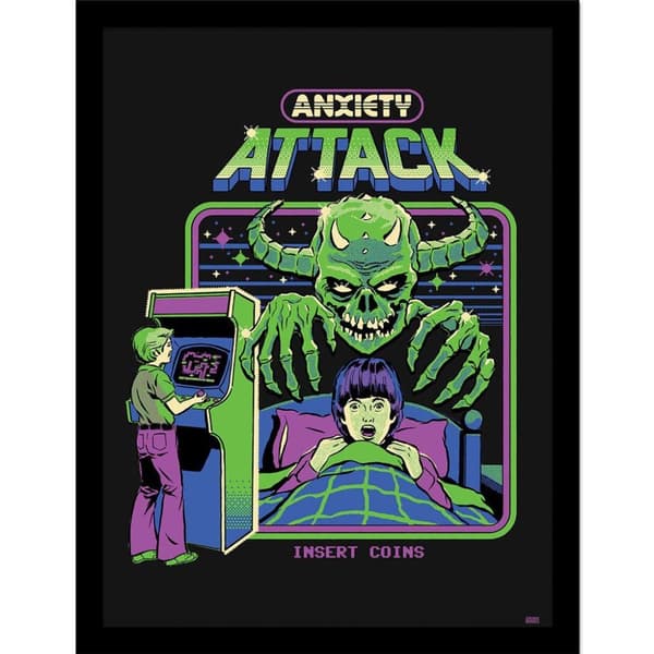 Steven Rhodes Anxiety Attack Framed Poster Black/Green/Purple 40cm x 30cm