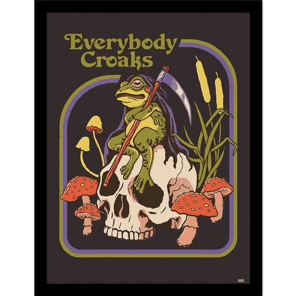 Steven Rhodes Everybody Croaks Framed Poster Black/Green/White 40cm x 30cm