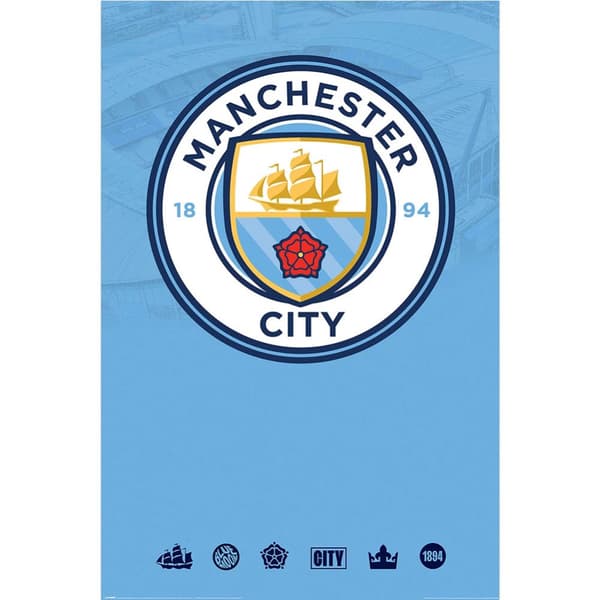 Manchester City FC Crest-plakat Blue/White/Yellow 91cm x 61cm