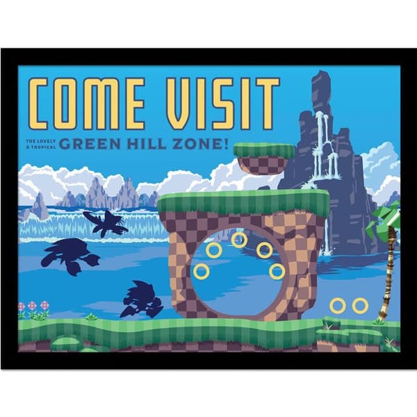Sonic The Hedgehog Come Visit Green Hill Zone Framed Print Blue 30cm x 40cm