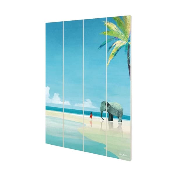 Henry Rivers Elephant Beach Wood Plaque Blue/Beige 59cm x 40cm x 1.2cm