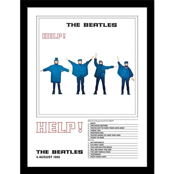 The Beatles Help! Framed Print White/Black/Blue 40cm x 30cm