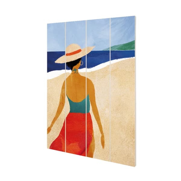 Henry Rivers Beach Girl II Wood Plaque Blue/Beige 59cm x 40cm x 1.2cm