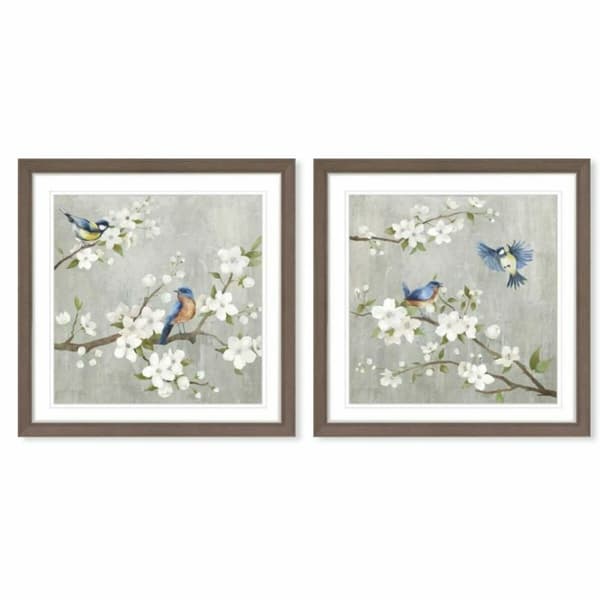 Lærred DKD Home Decor 63 x 3 x 63 cm 60 x 3 x 60 cm Fugle Shabby Chic (2 enheder)