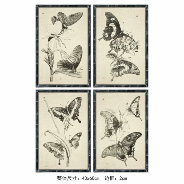 Maleri DKD Home Decor 40 x 2,8 x 60 cm 40 x 60 x 2.8 cm Sommerfugle Cottage (4 Dele)