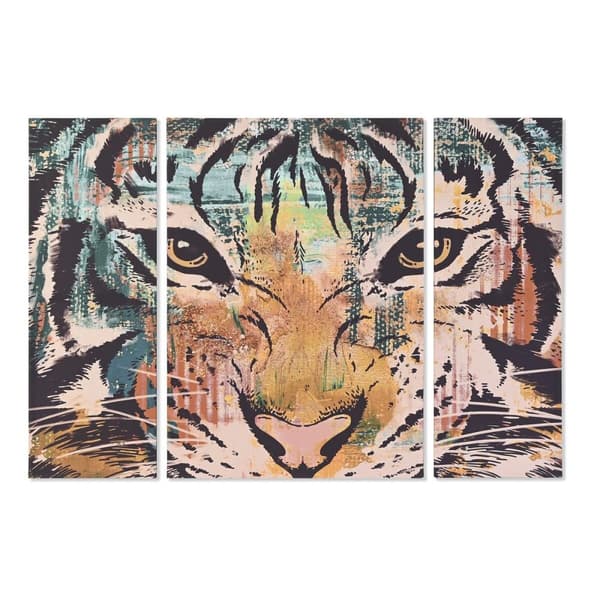 Sett 3 bilder DKD Home Decor Kolonial Tiger 140 x 3,8 x 100 cm