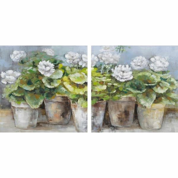 Maalaus DKD Home Decor 80 x 3,5 x 80 cm Kukkaruukku Cottage (2 osaa)