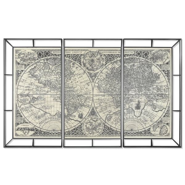 Set of 3 pictures Home ESPRIT Valkoinen Musta Maailmankartta 222 x 8 x 140 cm (3 Kappaletta)