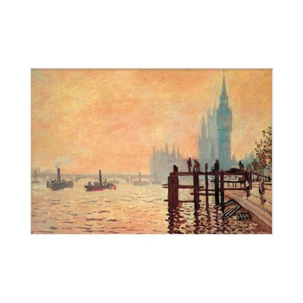 Claude Monet The Thames And Westminster Mounted Print Peach/Brown 40cm x 30cm