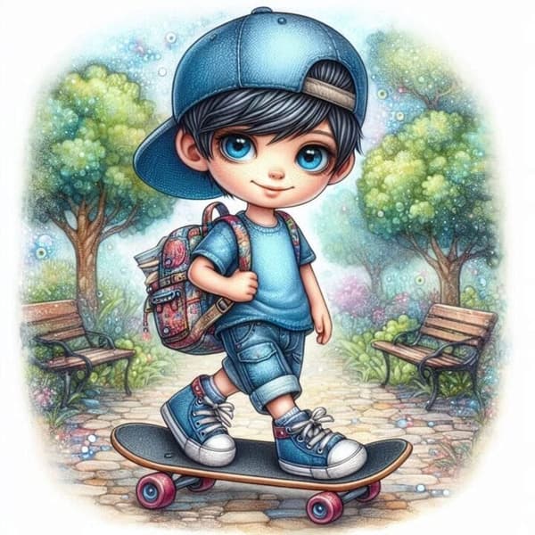 Barn med skateboard 30x40 cm