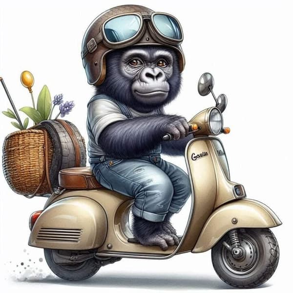 Djur på Moped Affisch 21x30 cm